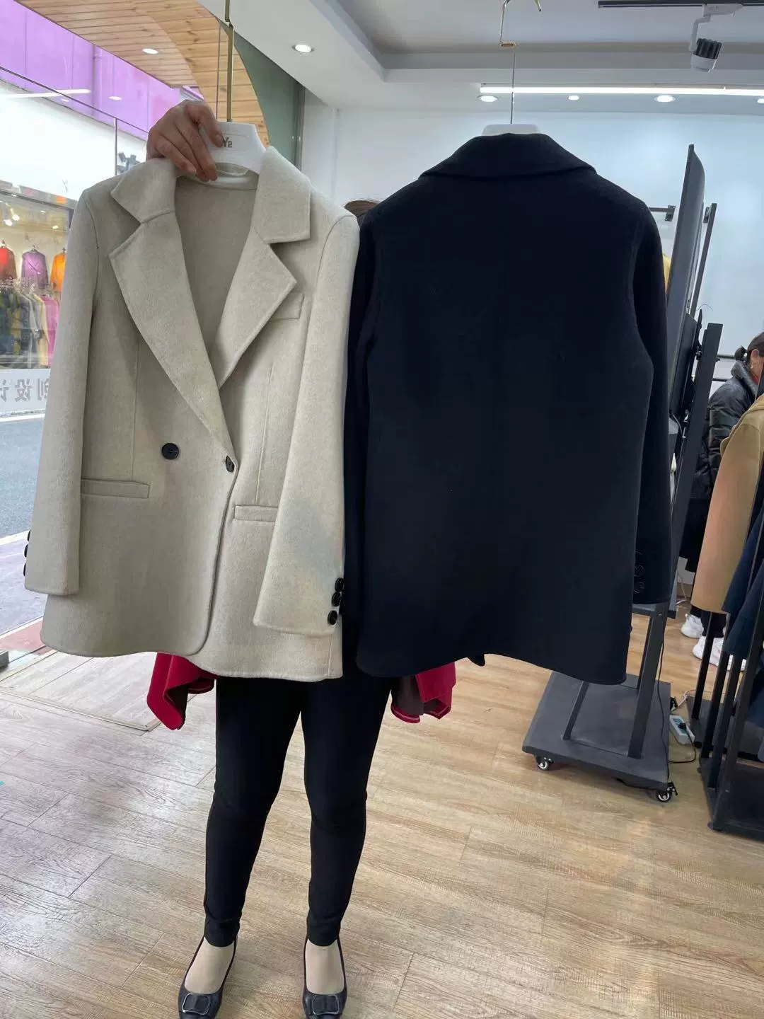 Spring long short velvet suit, mid-length, fitted
