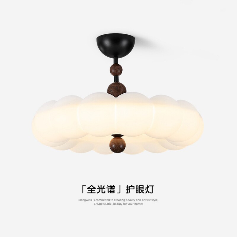 Vintage Bedroom Ceiling Light French Retro Walnut Wood Grain Master Bedroom Lamp Cream Style Eye-Protection Children's Room Lighting