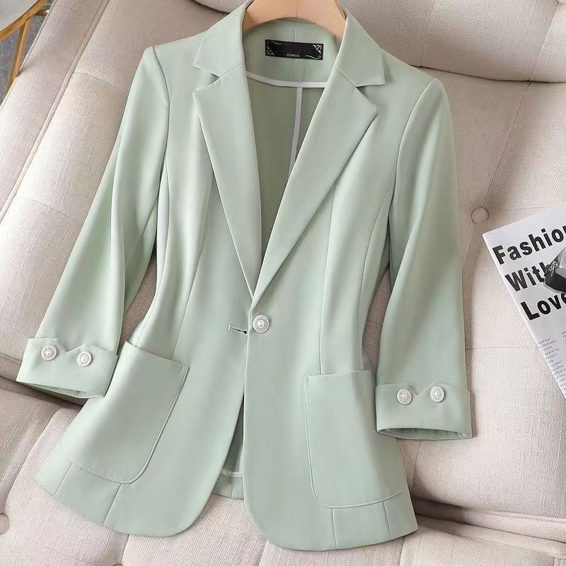 2025新款春秋薄女时尚优雅小西装修身西服短款七分袖气质上衣外套|undefined
