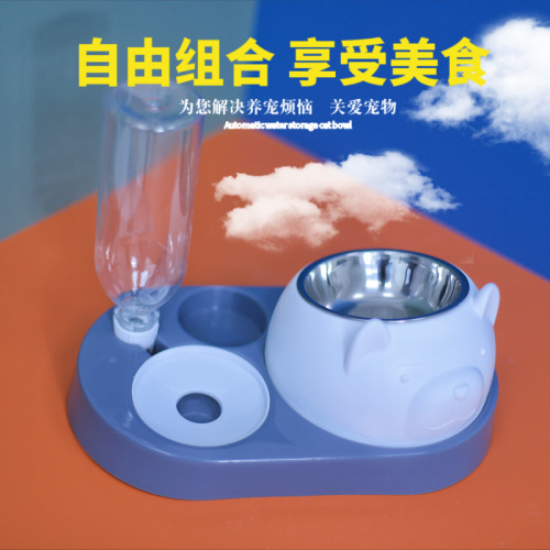 Cat bowl ceramic food bowl protects cervical vertebra, automatic drinking water, inclined mouth, cat food bowl, rice bowl, kitten drinking water, prevents overturning