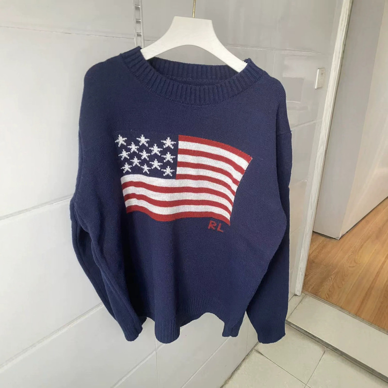 European and American Style Cross-Border Autumn and Winter Popular Knitwears for Women British Style American Flag New Long-Sleeved Knitwears Factory Direct Sales European and American Style Cross-Border Autumn and Winter Popular Knitwears for Women British Style American Flag New Long-Sleeved Knitwears Factory Direct Sales