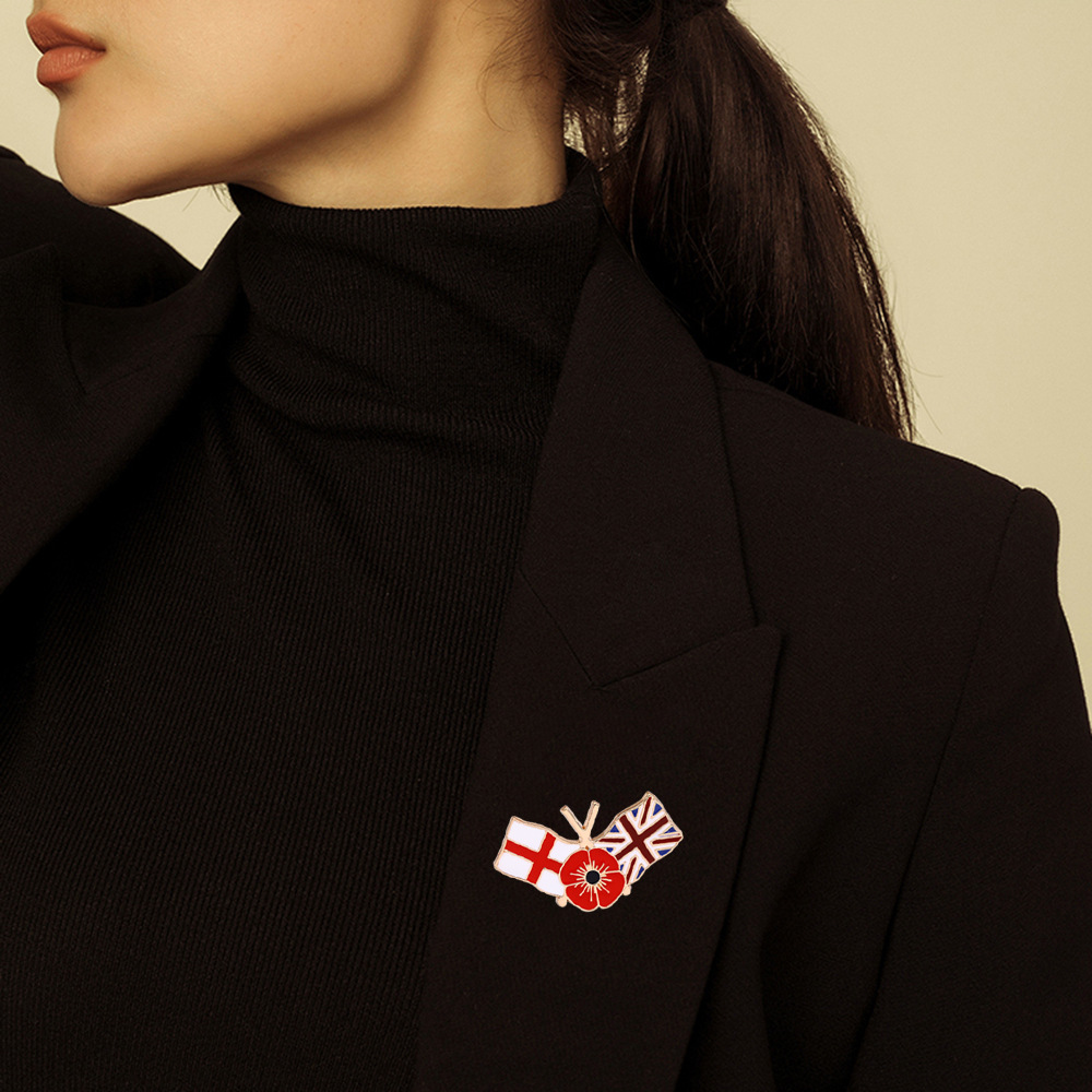 Europeo y americano nuevo aniversario flor roja broche princesa británica Kate conmemorativa rhinestone broche moda gota aceite diamante