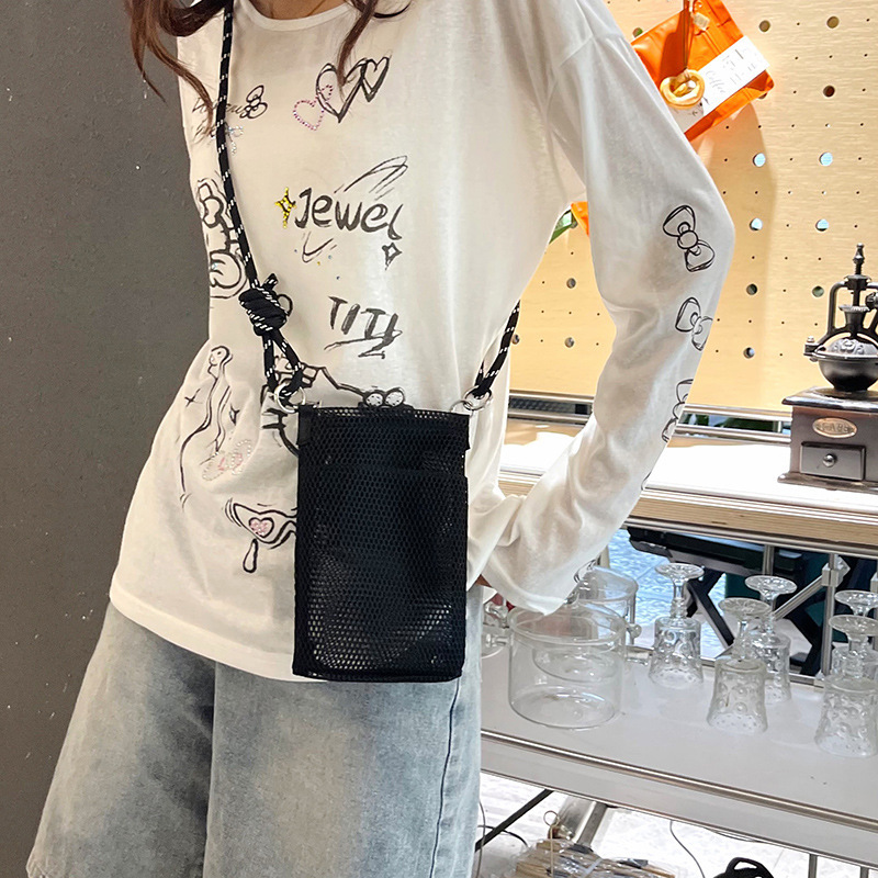 甘くて新鮮な携帯電話バッグ女性の夏の屋外軽量化トラベルショルダーバッグクロスボディメッシュポータブル収納バッグ|undefined