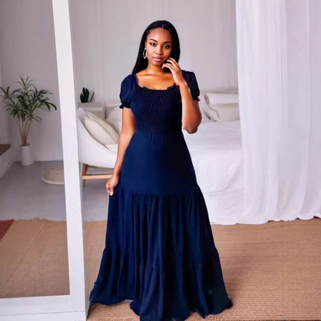 Women's Square-Neck Maxi Solid Color Office Dress