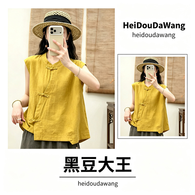 Ethnic style solid color fashion casual cross-collar button-up shirt, summer women's double-layer cotton gauze retro new Chinese-style blouse Ethnic style solid color fashion casual cross-collar button-up shirt, summer women's double-layer cotton gauze retro new Chinese-style blouse