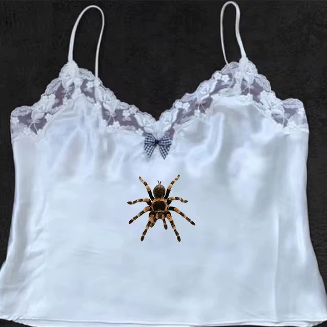 Lace-trim fitted camisole, cute print American style, multiple colors S–L