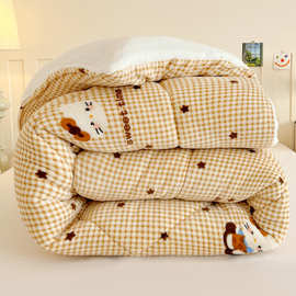 牛奶绒加厚冬被学生宿舍保暖被芯单人被子儿童被羊羔绒印花厚被子