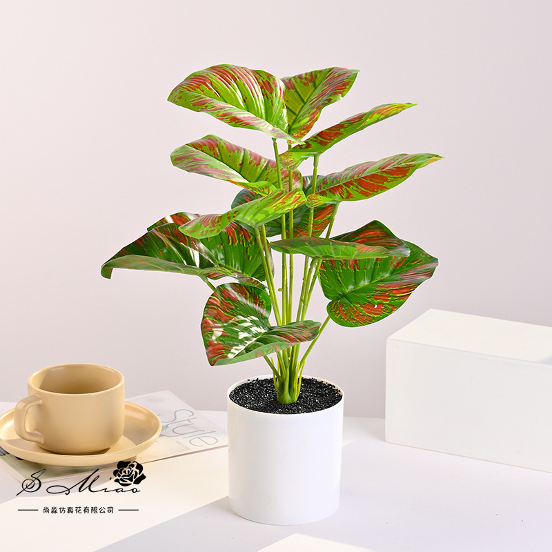 Plantas verdes de 12 hojas, plantas en macetas de simulación, flores artificiales, decoración de estudio fotográfico para el hogar creativo, plantas verdes artificiales, bonsai de simulación
