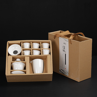 √Dehua White Porcelain Kung Fu Tea Set Household Sheep Fat Jade Porcelain Tea Cover Bowl Teapot Tea Cup Ceramic Gift Box Lo