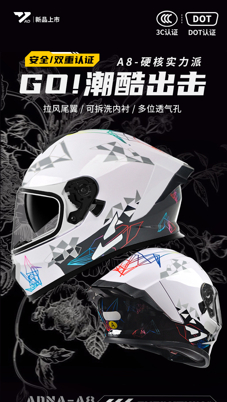 Ad Electric Motorcycle Helmet for Men and Women, Universal for All Seasons, 3C Certified Motorcycle Full-Face Helmet, Dot Certified Safety Helmet