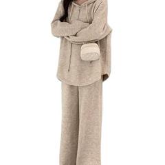 新款显瘦纯色韩版春秋季时尚两件套宽松女连帽卫衣休闲运动服套装