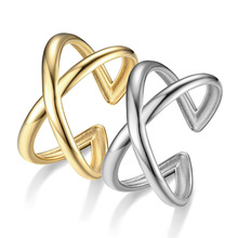 钛钢个性极简X交叉开口光面立体戒指网红ins潮冷淡风素圈食指女戒