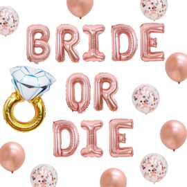bride or die字母钻戒玫瑰金乳胶亮片订婚单身派对铝箔气球装饰