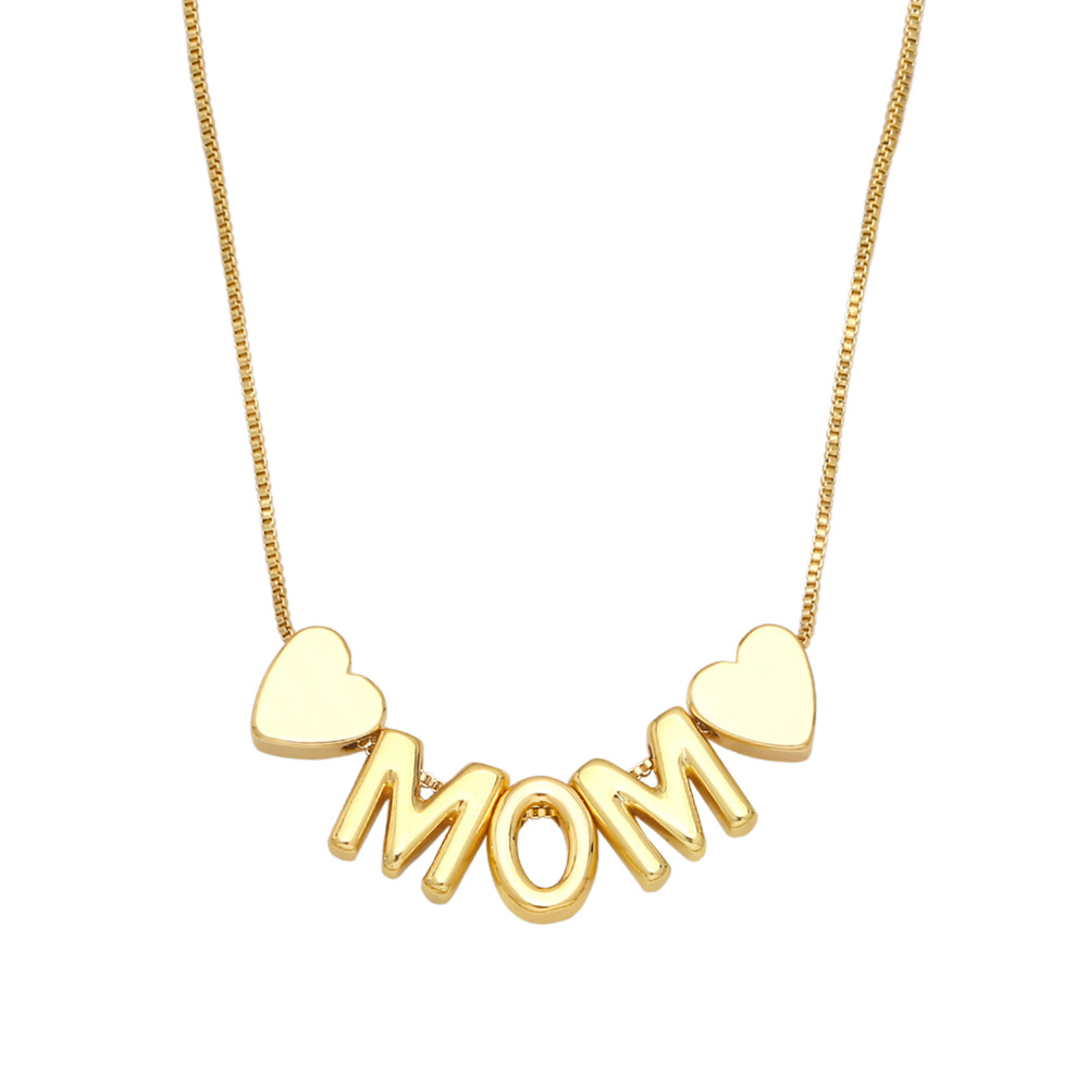 Mode Brief Mama Mama Anhänger Herz Kupfer 18k Gold-überzogene Intarsien Farbe Zirkon Halskette display picture 3