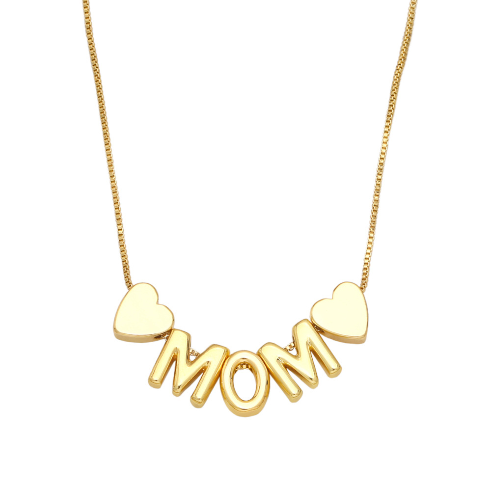 Fashion Letter Mama Mom Pendant Heart Copper 18K Gold-plated Inlaid Color Zircon Necklace