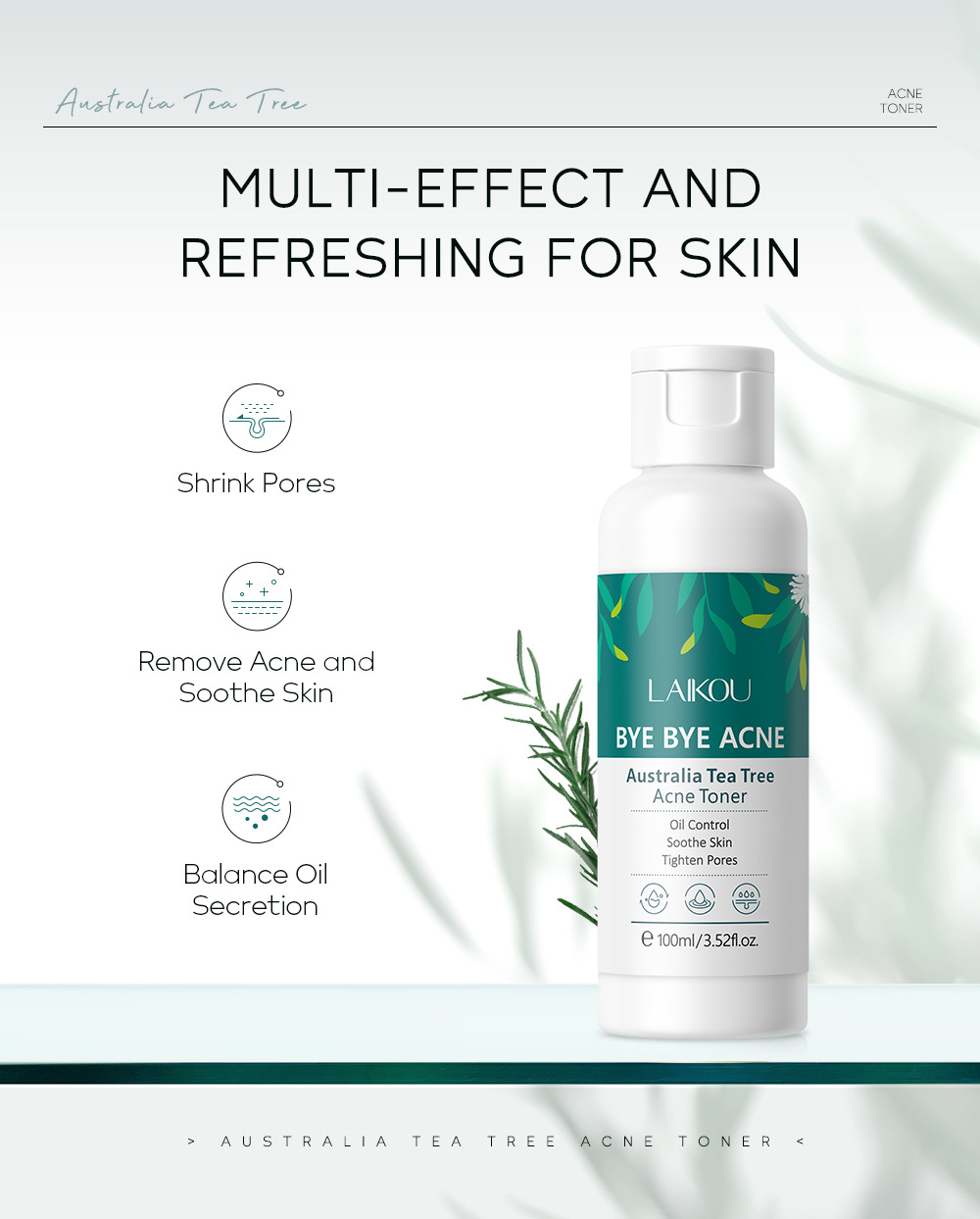 Manufacturer's in-stock cross-border LAIKOU Australian Tea Tree anti-acne Toner 100ml for hydrating and moisturizing undefined