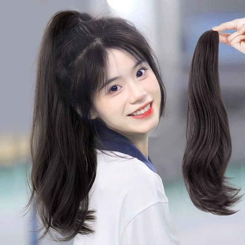 Hair clip ponytail wig for women fluffy hair growth elegant micro curly hair imitation full real human hair Internet celebrity inner buckle long hair braid
