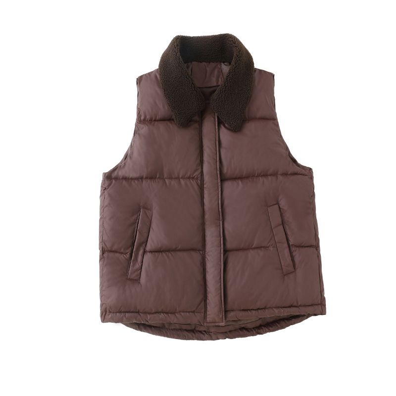 Algodón chaleco mujer otoño y invierno 2025 nuevos productos coreanos con la solapa vestimenta de algodón estilo europeo y americano chaleco de hombro chaqueta de moda