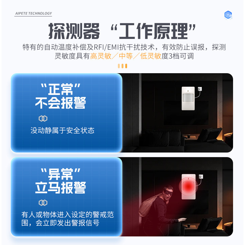 有線赤外線検知器 APT-DL-08 広角誘導赤外線警報器 スポット盗難防止アプリ警報システム|undefined