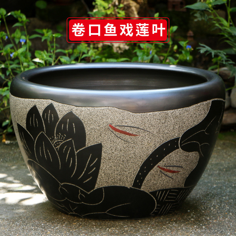 古法生态土陶瓷养金鱼缸荷花睡莲池老旧式阳台室户外庭院大号水缸|undefined
