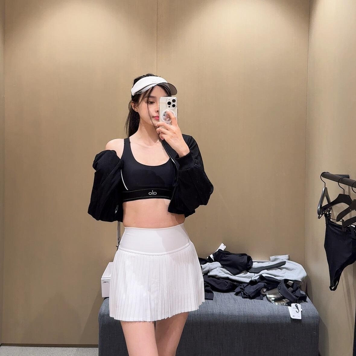 Alo High-Waisted Pleated Skirt for Fitness, Sports, Running, Anti-Exposure A-Line Tennis Skirt, Slimming Versatile Short Skirt, Summer Half Skirt