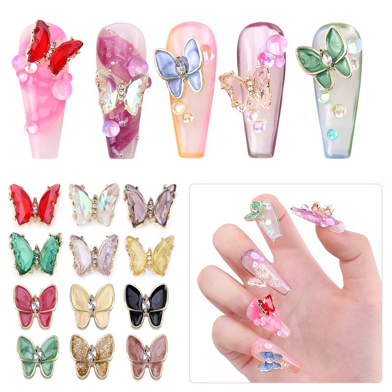 Ins Xiaohongshu Same Style DIY Stereo Manicure Butterfly Jewelry Crystal Butterfly Manicure Diamond Nail Decoration