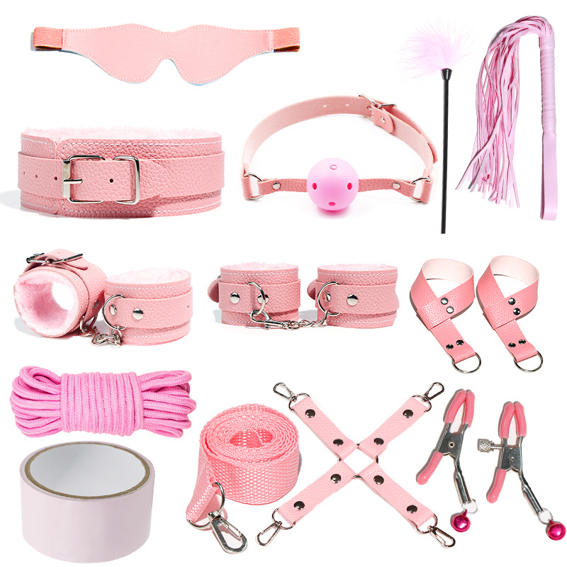 Juego de accesorios Jiuai SM incluido con esposas, látigo de cuero, tapón anal, suministros divertidos para habitaciones de parejas adultas, herramientas de juego sexual