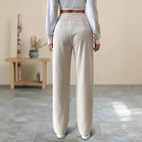 2026 autumn and winter European and American new style loose casual wide-leg high-waist straight striped pants with a hanging feel, showing slimming and leg length
