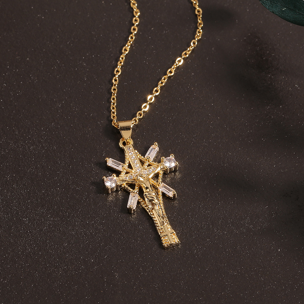 New Jewelry Copper Micro-inlaid Zircon Cross Pendant Fashion Retro Necklace display picture 2
