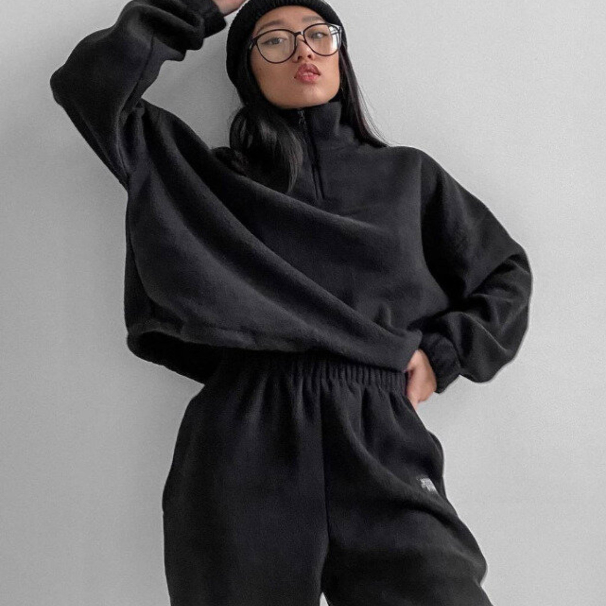 Women's Fashion Two Piece Set 2024 Spring and Autumn New Casual Loose Zipper Standing Collar Sweater_voghion.com