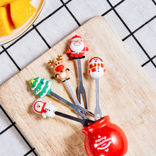 创意圣诞卡通公仔卡通可爱食品甜品叉 跨境硅胶不锈钢水果叉