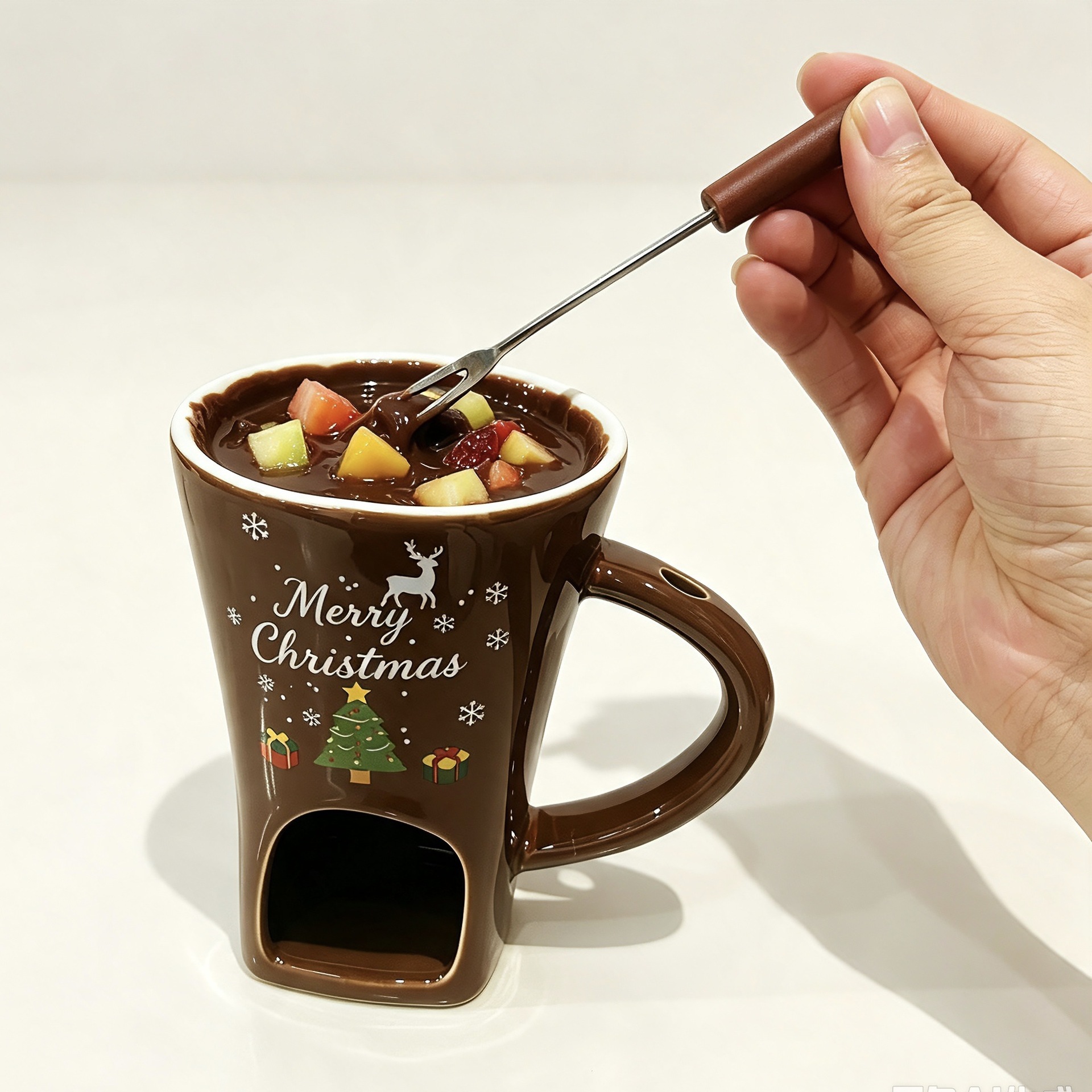 Contenedor de chocolate queso derretido dulces mantequilla hot pot mug con tenedor cerámica taza de hot pot calentada de Navidad image 16