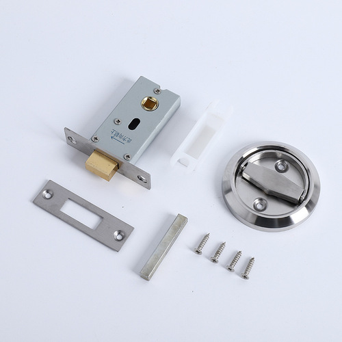 Stainless steel invisible door lock bedroom bathroom sliding door sliding door embedded pull ring room door lock pass safety lock hidden lock