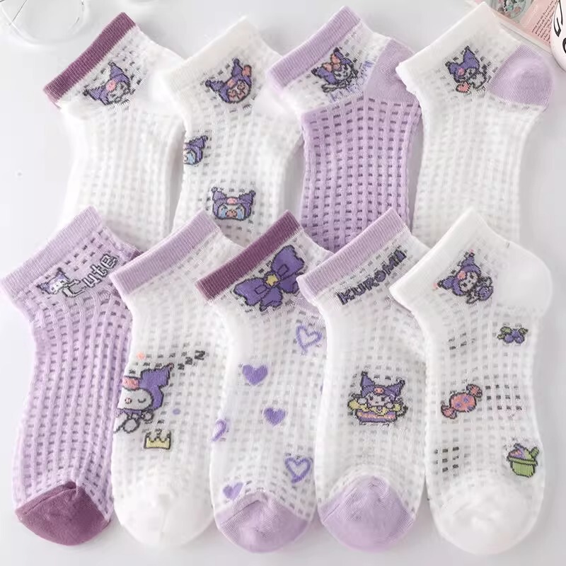 Kuromi Children's Socks Summer Thin Short-Tube Cute Cartoon Breathable Mesh Socks for Older Children and Students Versatile