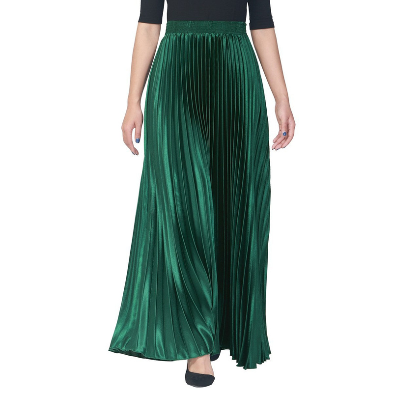 97cm High-end Bright Silk Pleated Skirt Spring Summer Autumn Skirt Women's Blinds Skirt Folded Umbrella Skirt Western-style Long Skirt