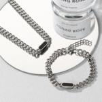 美式潮流个性简约几何黑方块时尚不锈钢项链手链街头嘻哈饰品批发