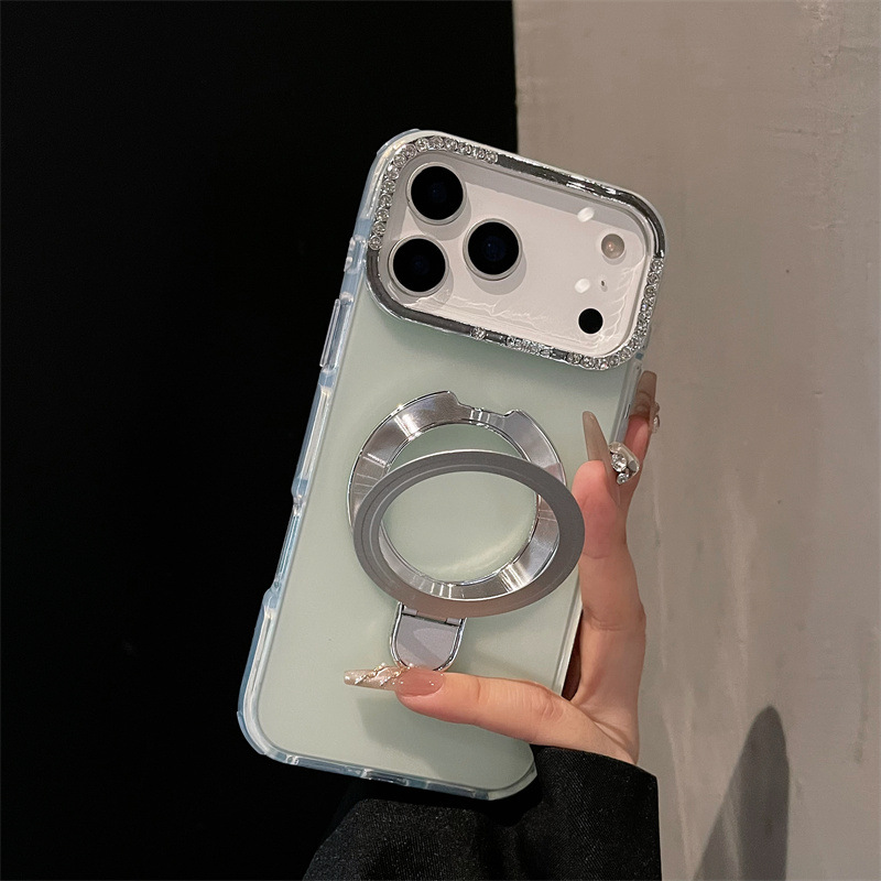 Carcasa de soporte de succión de borde redondo para iPhone17Promax esmerilado teléfono móvil manzana 16 Casas de gafas de diamante 15