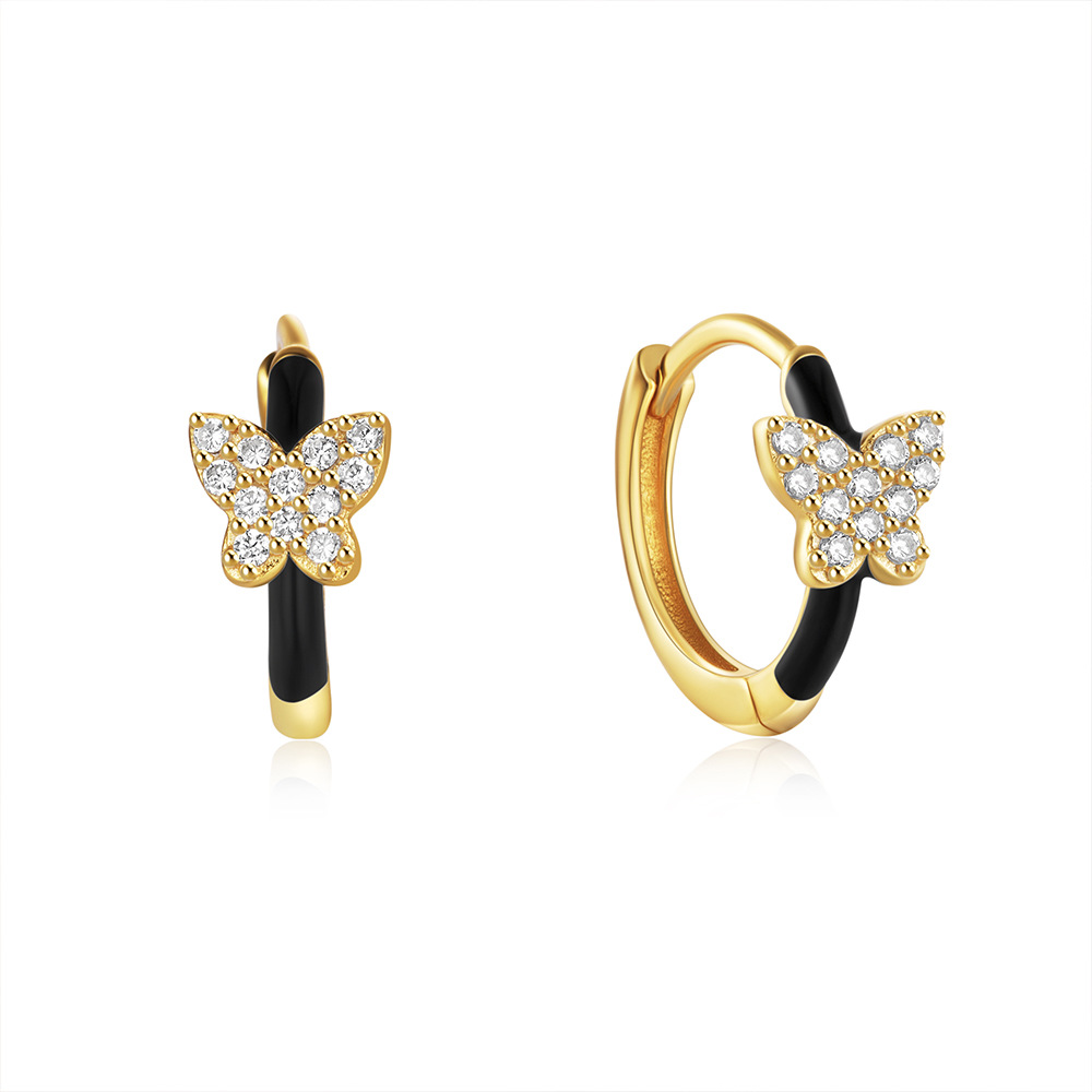 1 Pair Simple Style Circle Butterfly Enamel Plating Inlay Sterling Silver Zircon Earrings display picture 15