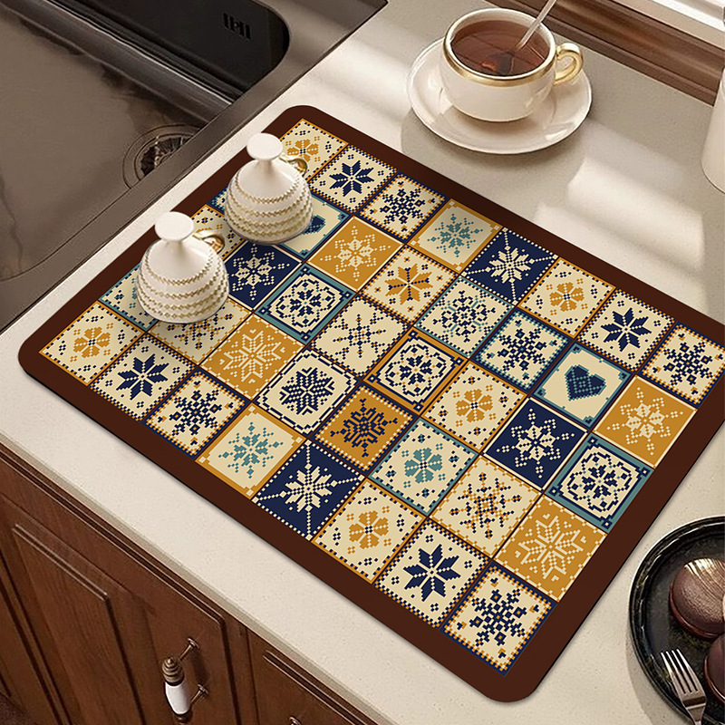 Cocina retro cojín de drenaje cojín antideslizante mesa de comedor cojín de aislamiento térmico resistente al desgaste cojín de barro de diatomas de absorción de agua de secado rápido