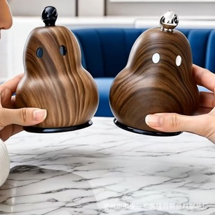 Imitation Wood Grain Toothpick Holder Pear-Shaped Toothpick Storage Box Cotton Swab Holder Dental Floss Box Home Living Room Coffee Table Desktop Storage Jar