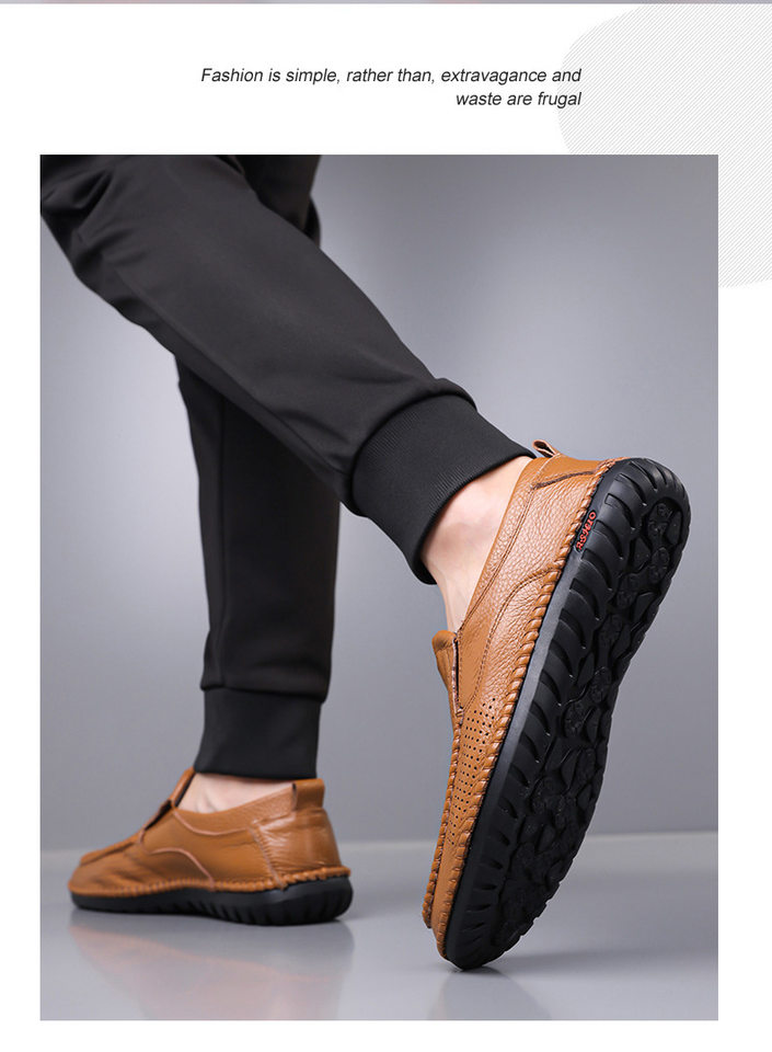 Dép sandal nam da bò thật thoáng khí lỗ rỗng, dép lê mùa hè gót thấp 1-3 cm — nâu, đen chi tiết 16
