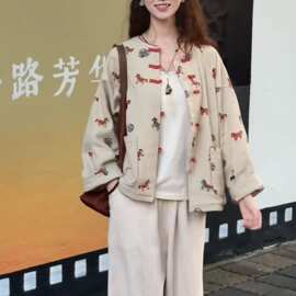 秋景秋款上新新中式立体剪裁拼色双层开衫外套图片色其他兔毛麂皮