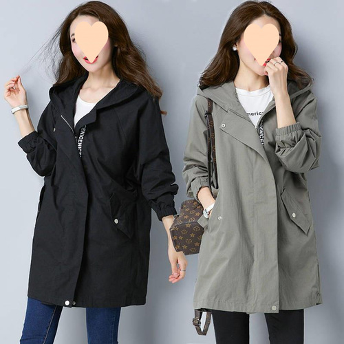 Windbreaker medium and long spring 2025 new Korean style fat loose fat sister large size women's dress 200kg fashionable jacket