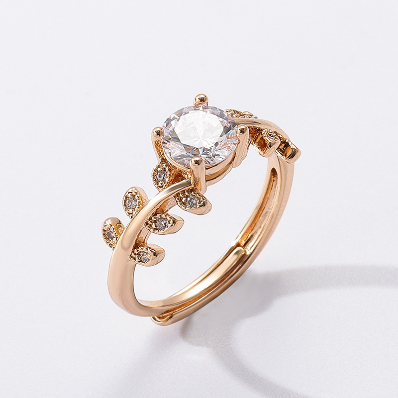 6g Weight Adjustable Ring Classification Wholesale Jewelry Elegant Modern Style Leaf Grain Copper Adjustable Ring