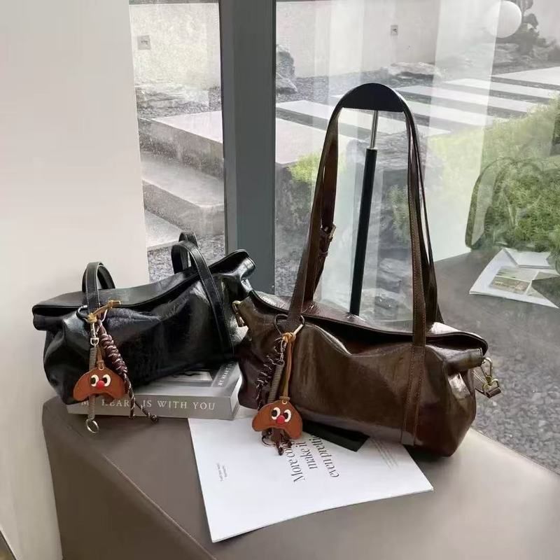 复古真皮包包女小众设计2025秋冬新款油蜡皮大容量腋下托特斜挎包|undefined