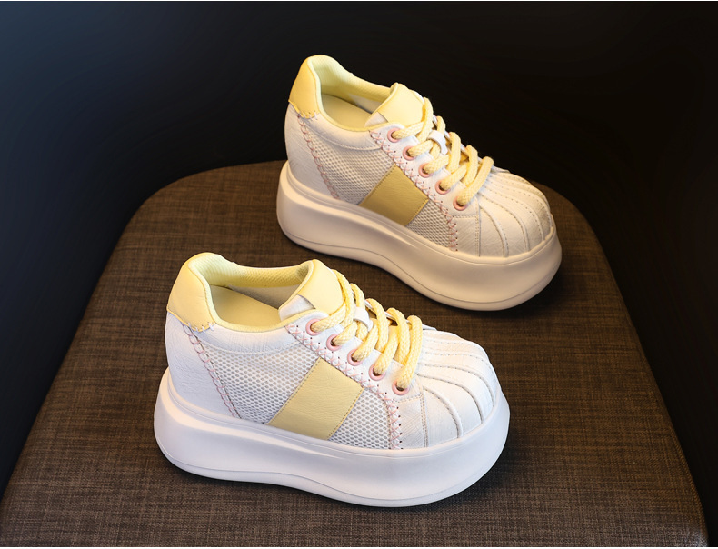 Giày sneaker nữ đế dày tăng chiều cao lưới thoáng khí phối màu trắng hồng — Trắng hồng chi tiết 5