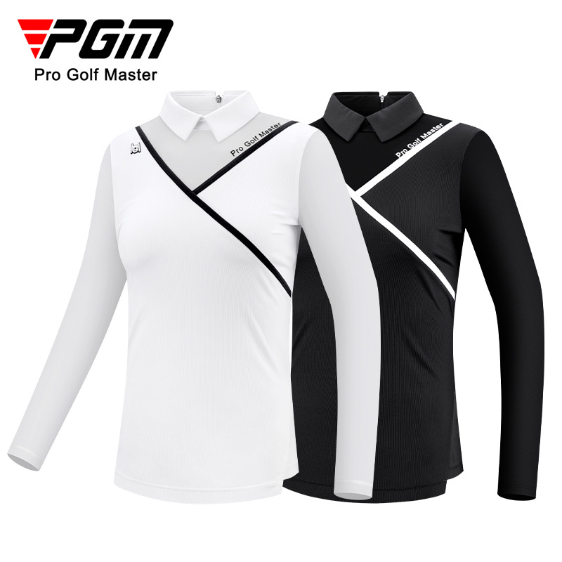 Áo thun golf nữ dài tay mùa hè dây lưng thun thoáng khí — YF476-Đen, YF476-màu trắng