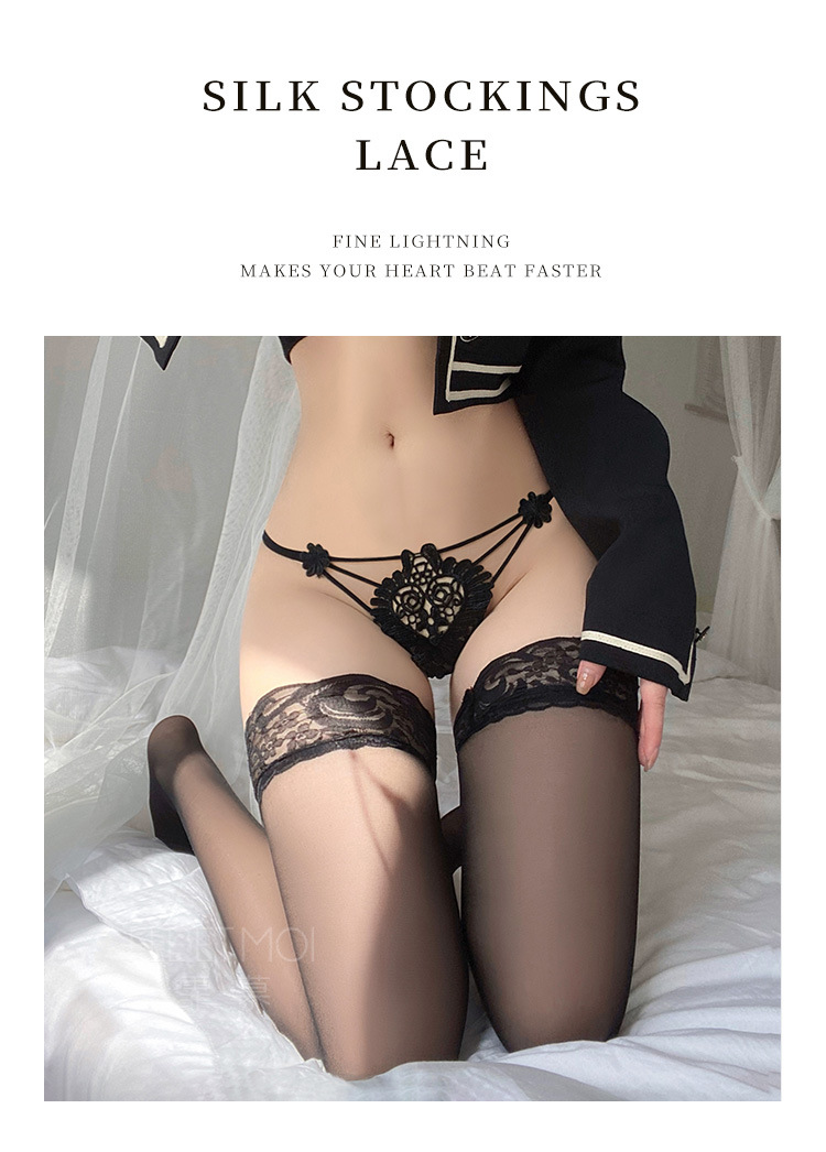 Faimu Women’s Lace Core-Spun Silk Stockings with Suspender, Wine Red, One Size — detail image 10
