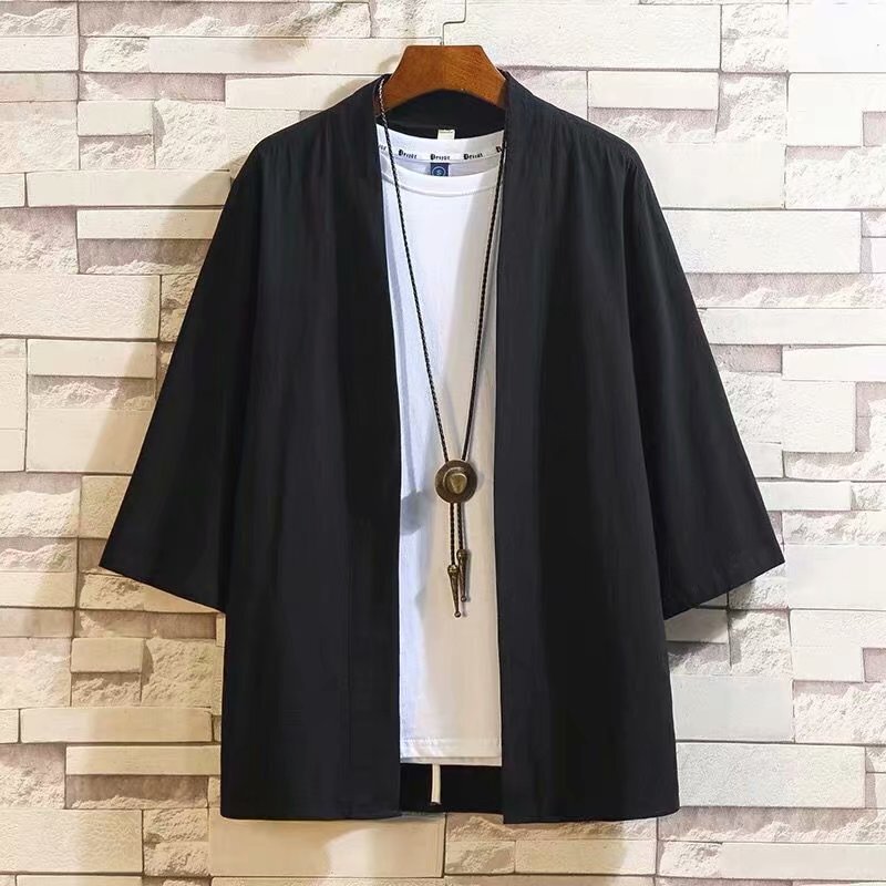 Ethnic Style Men's Shirts, Ethnic Style Hanfu Shirts, Trendy Robes, Tops, Spring and Autumn Retro Three-Quarter Sleeve Jackets Ethnic Style Men's Shirts, Ethnic Style Hanfu Shirts, Trendy Robes, Tops, Spring and Autumn Retro Three-Quarter Sleeve Jackets