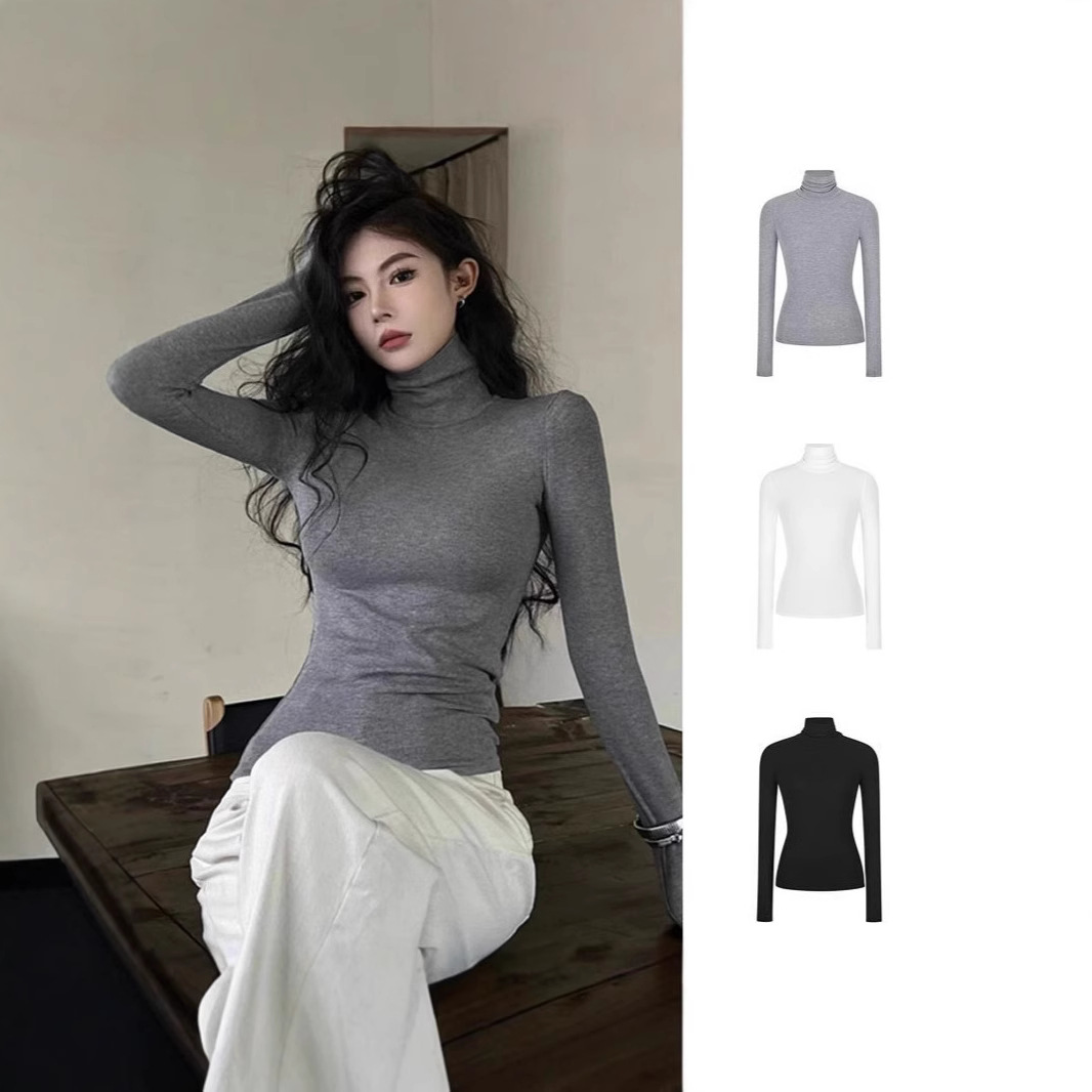 Turtleneck Base Shirt for Women, Spring, Autumn, Winter, High-End, Slim Fit, Soft and Cozy, Stylish, Slimming Top